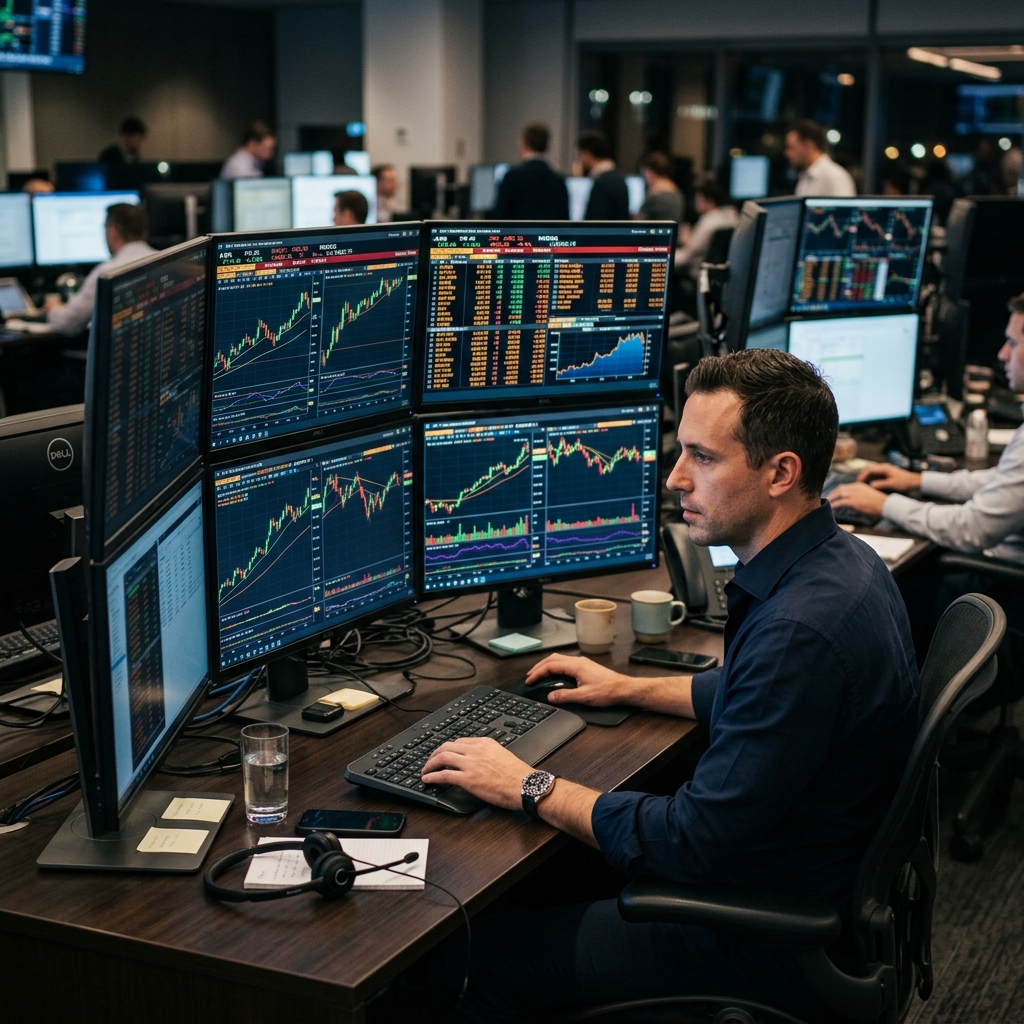 Trader monitoring leveraged market volatility